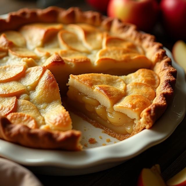 焼き立てのアップルパイが乗った白いセラミック製パイ皿